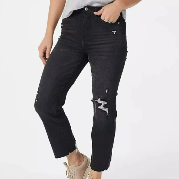 Serra Retreat Joie Rucker Dume High Rise Straight Jeans Size 10 Black Distressed - Picture 2 of 12